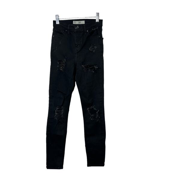 Topshop Denim - Topshop Moto JAMIE Black Moto Distressed Skinny Jeans Women's 24